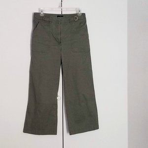 Khaki Green Wide-Leg Crop Trousers, Size 4